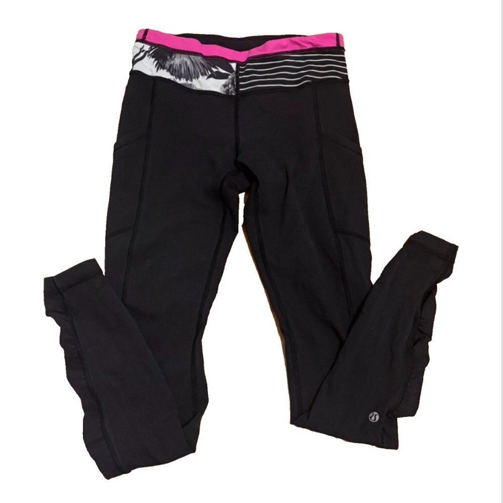 Lululemon Original Speed Ruffle Sides Pockets Black Leggings Womens Size 4 - Picture 2 of 6